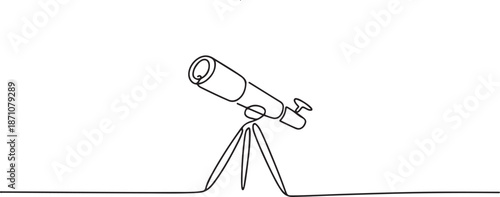 Continuous one line drawing of telescope. One line drawing illustration of telescope. one line Art icon drawing vector