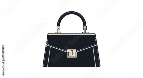 Elegant Black Handbag with Silver Clasp and Curved Handle.