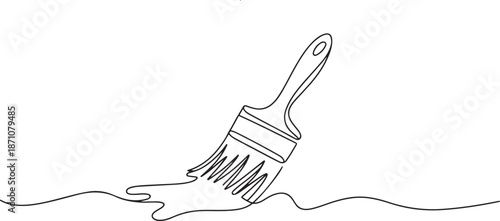 Continuous one line drawing of paint brush, Construction and repair. one line Art icon drawing vector