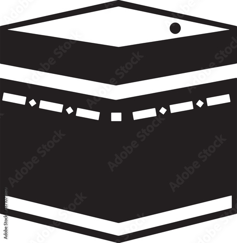 Black and white of the Kaaba in Mecca with a simple geometric Islam Muslim