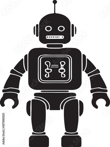 Wallpaper Mural Black silhouette of a vintage toy robot with a screen displaying two figures Torontodigital.ca