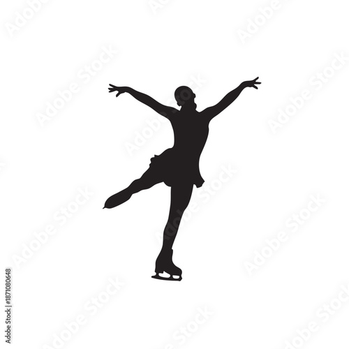 Graceful Female Ice Skater Silhouette Executing Elegant Pose with Outstretched Arms on Ice Rink Capturing Artistic Movement and Athleticism