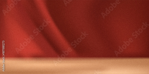 Empty table on dark red wall. Square background with window light and shadow. Mockup for presentation, branding products, cosmetics, food, technology or jewelry.