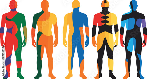 Abstract colorful human body silhouettes on white background Keywords: human, body, silhouette, abstract, colorful, art, design