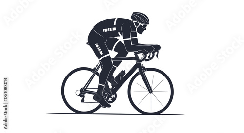 Dynamic dark silhouette of a professional cyclist riding a racing road bike.