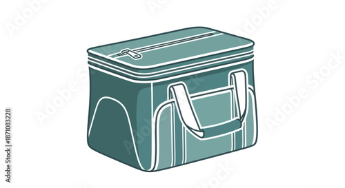 Green Insulated Cooler Bag with White Handles and Zipper.