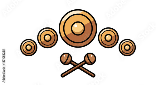 Gamelan Ensemble: Bronze Gongs and Mallets for Traditional Indonesian Music.