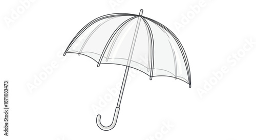 Transparent Umbrella Illustration with Curved Handle and Ribbed Canopy Design.