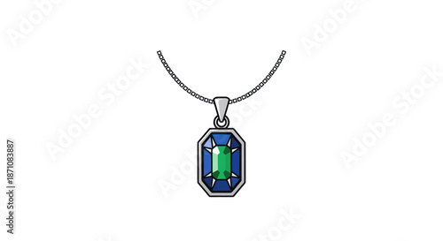Elegant Octagonal Pendant Necklace with Emerald Gemstone.