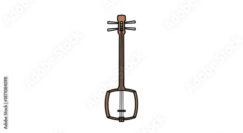 Traditional Japanese Shamisen Musical Instrument with Brown Neck and Body.