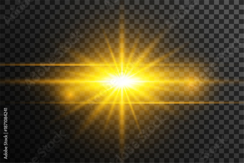abstract and glowing sunbeam light flare transparent background