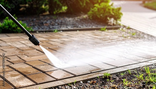 Power Washing Stone Patio with Pressure Washer