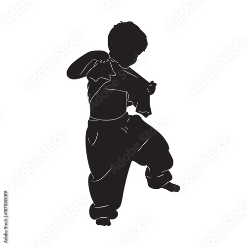 Silhouette of Young Boy Putting On Shirt Dressing Up Child Getting Ready Daily Routine Kids Clothing