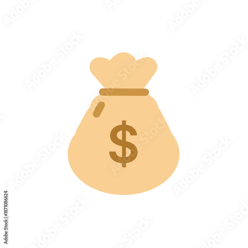 Money bag icon for finance and investment, flat vector
