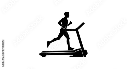 Black Silhouette of Man Running on Treadmill Icon.