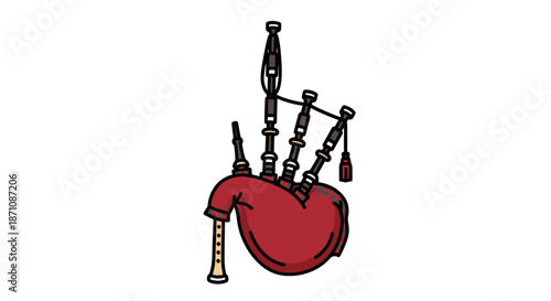 Traditional Scottish Bagpipe Cartoon Illustration with Red Bag.