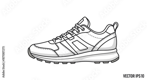 Detailed Black and White Running Shoe Illustration.