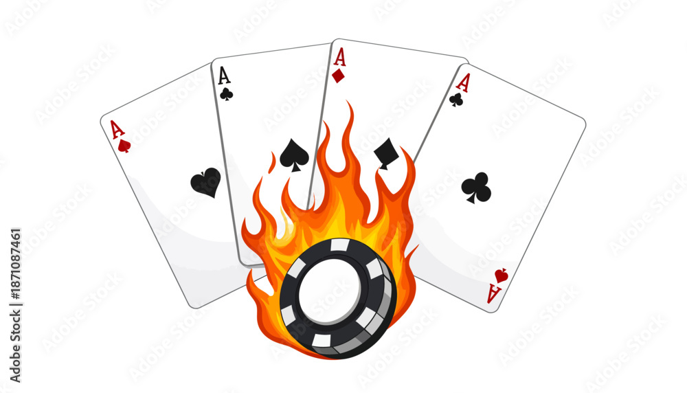 Obraz premium Burning Aces with Casino Chip