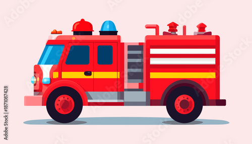 Red Cartoon Fire Truck Isolated on White