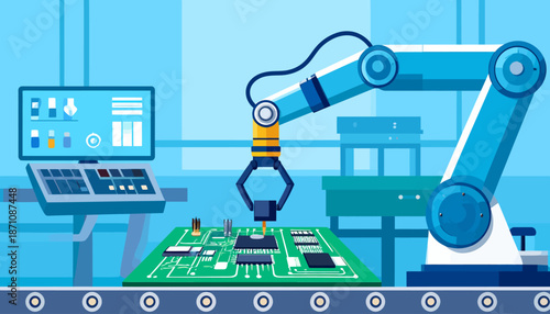 Automated robotic arm working on circuit board