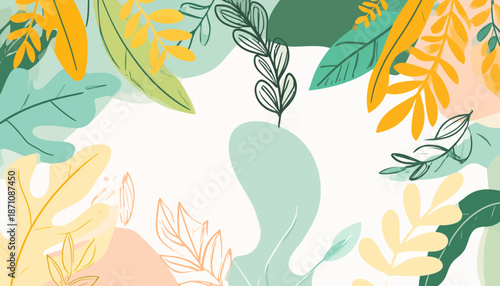 Tropical leaves frame background vector illustration