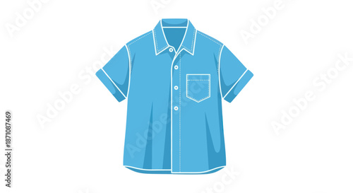 Light Blue Short-Sleeved Button-Down Shirt with Pocket.