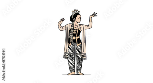 Traditional Javanese Dancer in Elaborate Costume and Headdress.