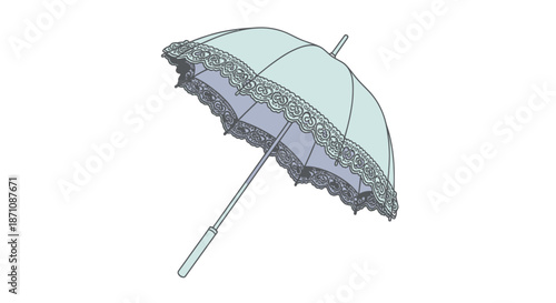 Elegant Light Blue Lace-Trimmed Parasol with Delicate Details.