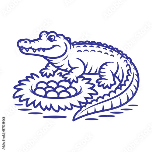 Mother Crocodile with Eggs Cartoon Illustration