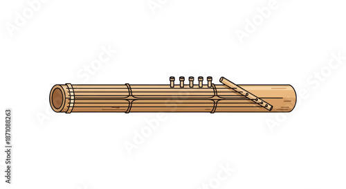 Traditional Bamboo Flute Musical Instrument with Finger Holes and Mouthpiece.