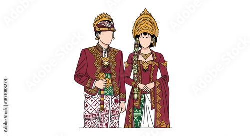 Javanese Wedding Couple in Traditional Attire Indonesia.