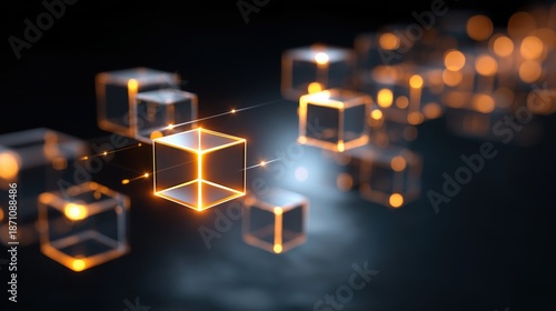 Blockchain Technology Concept with Glowing Blocks Connected in Network