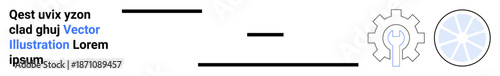 Innovation, engineering, design concepts, mechanics, creative solutions, productivity. Gear and lightbulb symbols, text elements and a segmented circle. Innovation and engineering concept