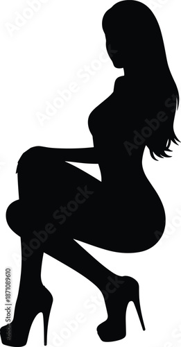 Silhouette of a woman in heels with long hair and a visible pregnancy bump