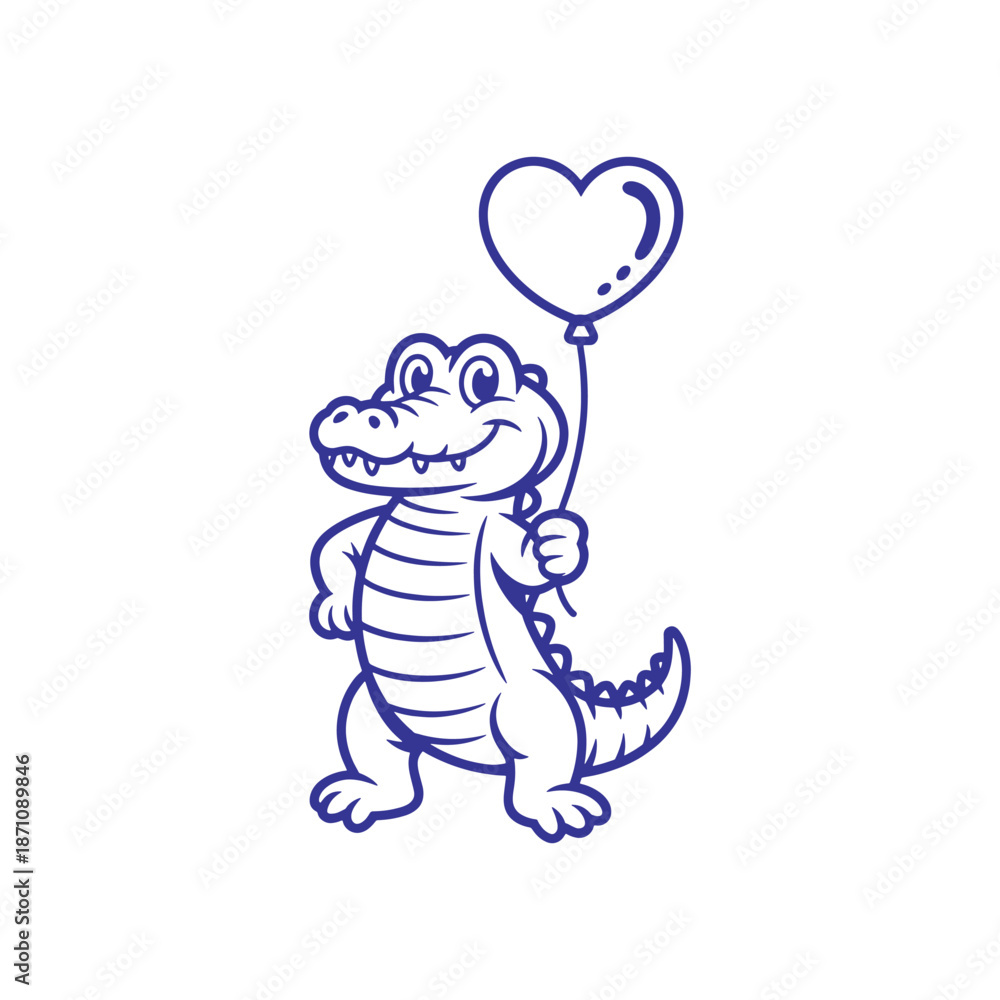 Obraz premium Smiling Crocodile Holding Love Balloon Illustration
