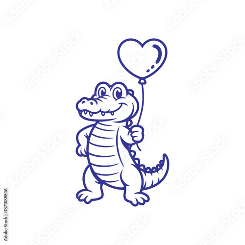 Smiling Crocodile Holding Love Balloon Illustration