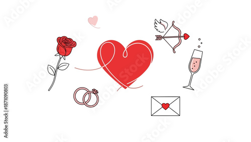 A romantic illustration of Valentine's Day symbols and gifts on a white background feb best