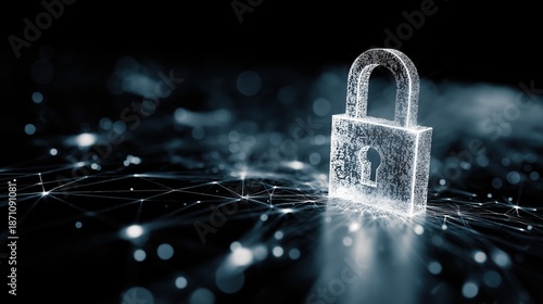 Cybersecurity concept with digital lock over network background