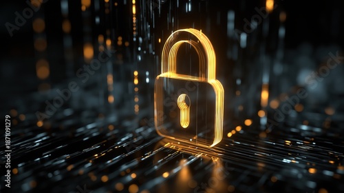 Cybersecurity concept with digital lock over network background