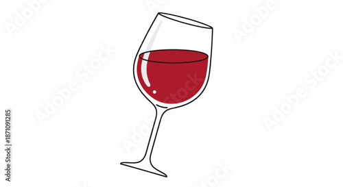 Elegant Wine Glass Filled with Red Wine Simple Illustration.
