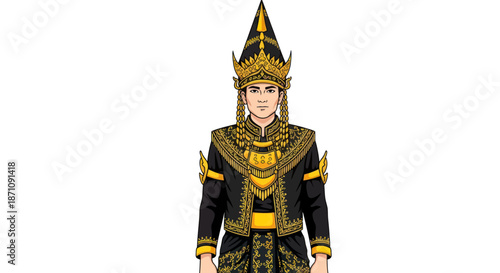 Man in Traditional Javanese Wedding Attire with Elaborate Headdress.