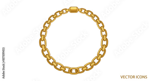 A detailed illustration of a luxurious gold chain necklace with an oval link design.