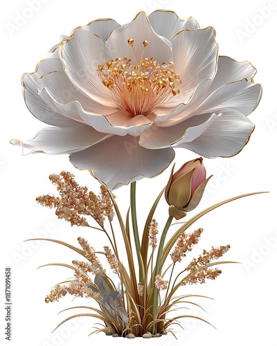 Delicate pastel floral illustration with golden details high resolution picture