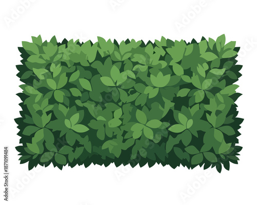 Vibrant green hedge illustration showcasing dense foliage, ideal for garden landscaping, natural privacy barriers, and decorative border elements in design projects