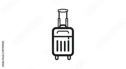 Black Outline Icon of a Rolling Suitcase with Extended Handle.