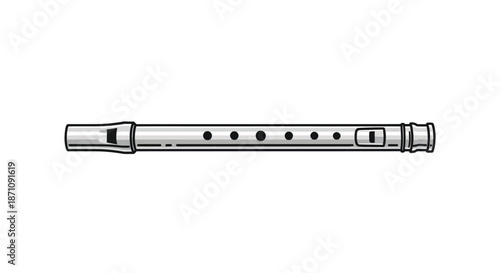 Detailed Black and White Illustration of a Flute Instrument.