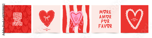 Creative concept of Happy Valentine's Day card set with hearts shapes, bows and typography design. Modern abstract vector template for celebration, ads, branding, banner, cover, label, poster, sales