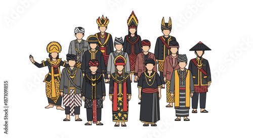 Group of People Wearing Traditional Indonesian Clothing.
