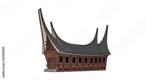 Traditional Minangkabau House: A Detailed Architectural Model with Curved Roof.