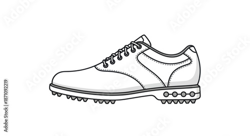 Detailed Black and White Illustration of a Golf Shoe.